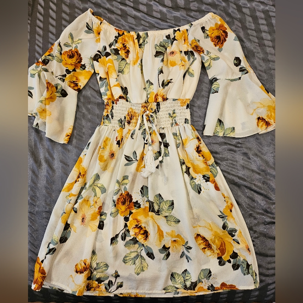 Bailey Blue Off Shoulder Bell Sleeve Dress